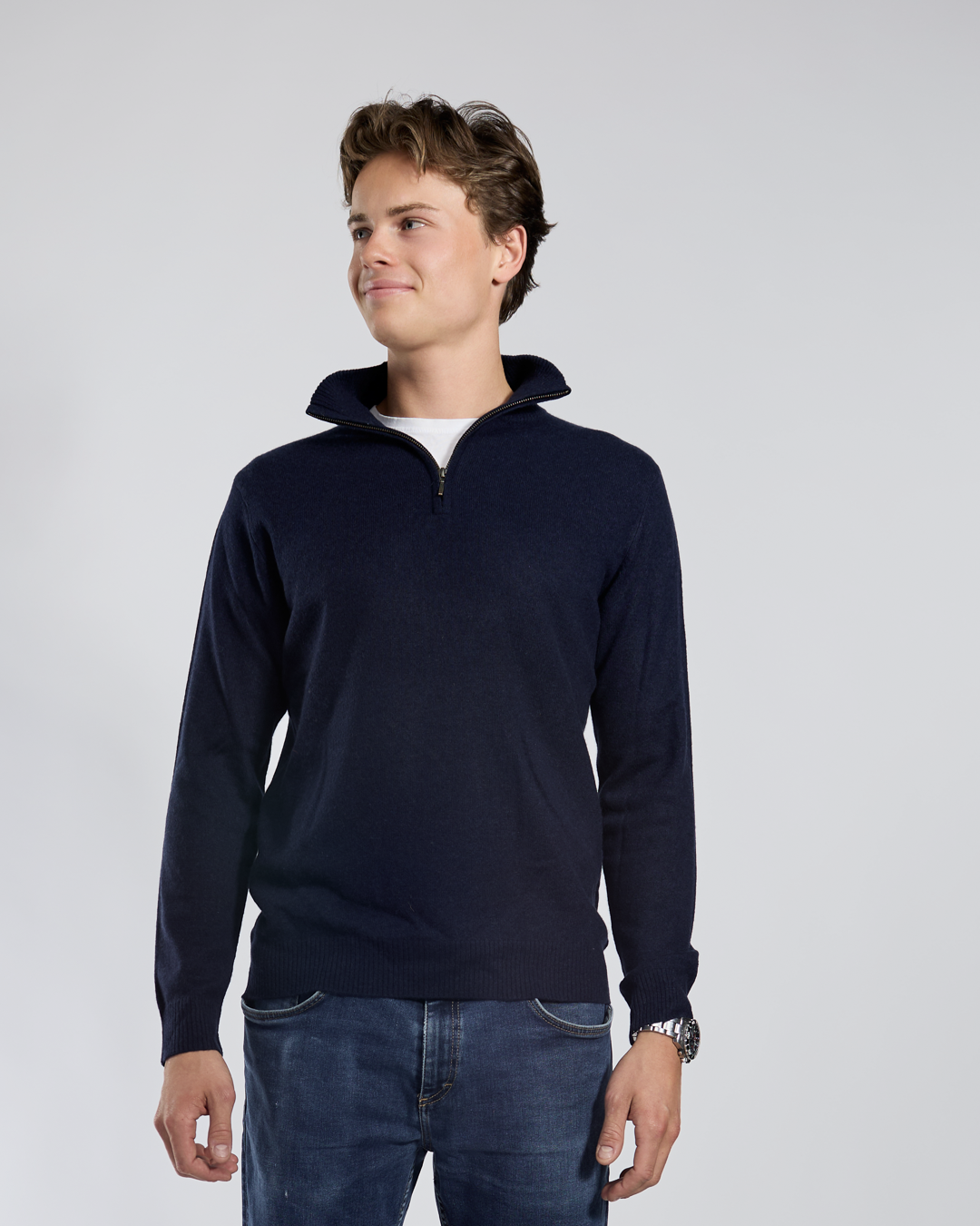 Christian half zip men's cashmere - navy/sand