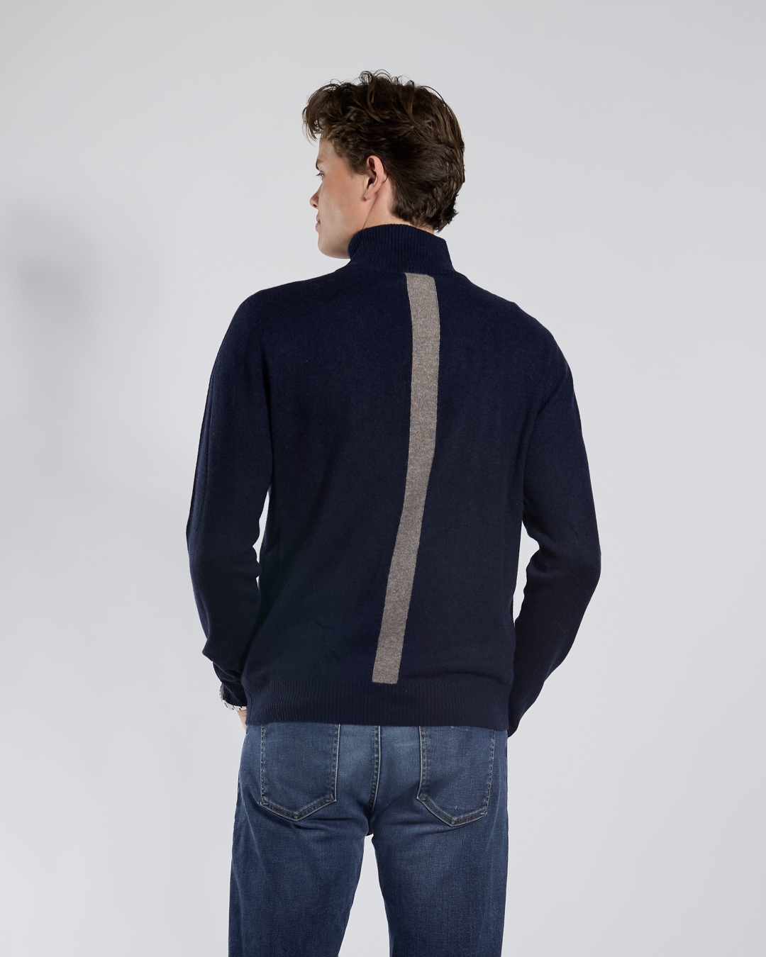 Christian half zip men's cashmere - navy/sand