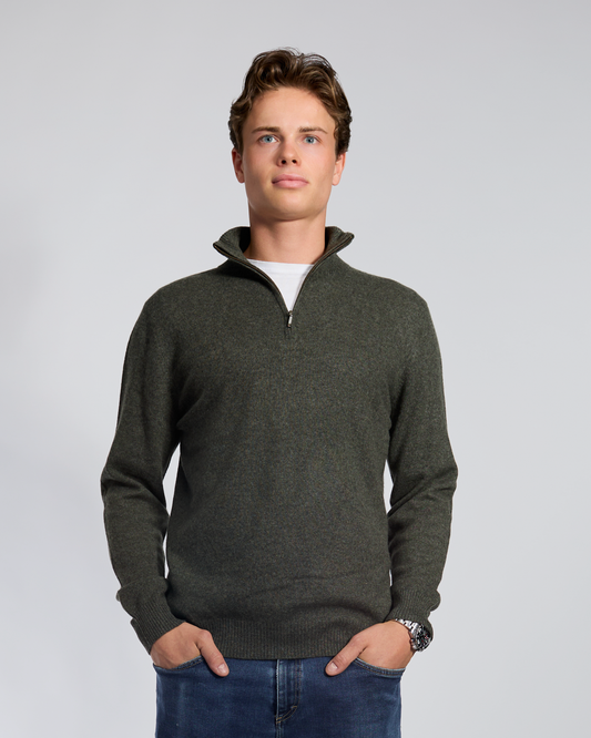 Christian half zip herre kashmir - oliven
