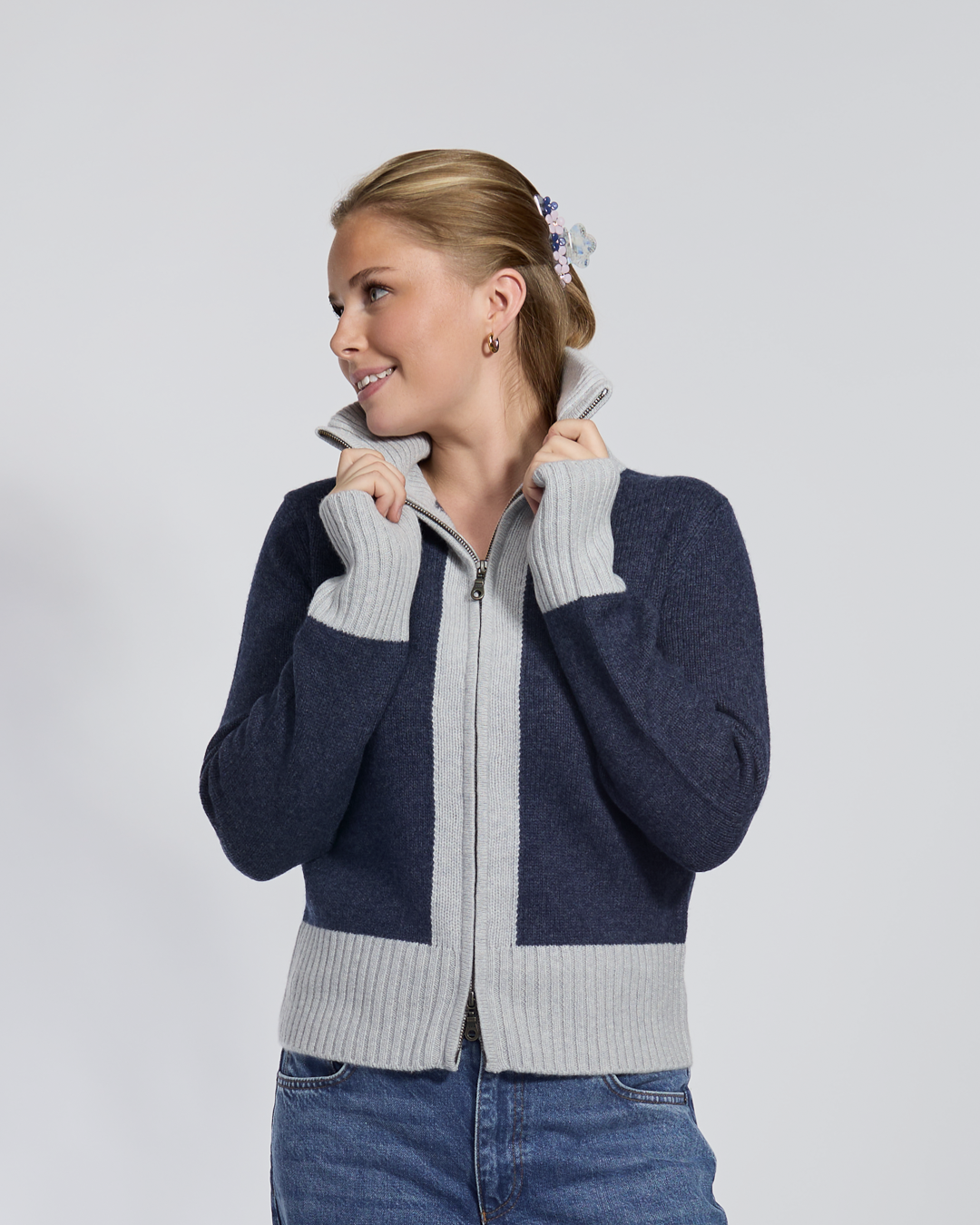 Contrast cardigan Navy / lyseblå
