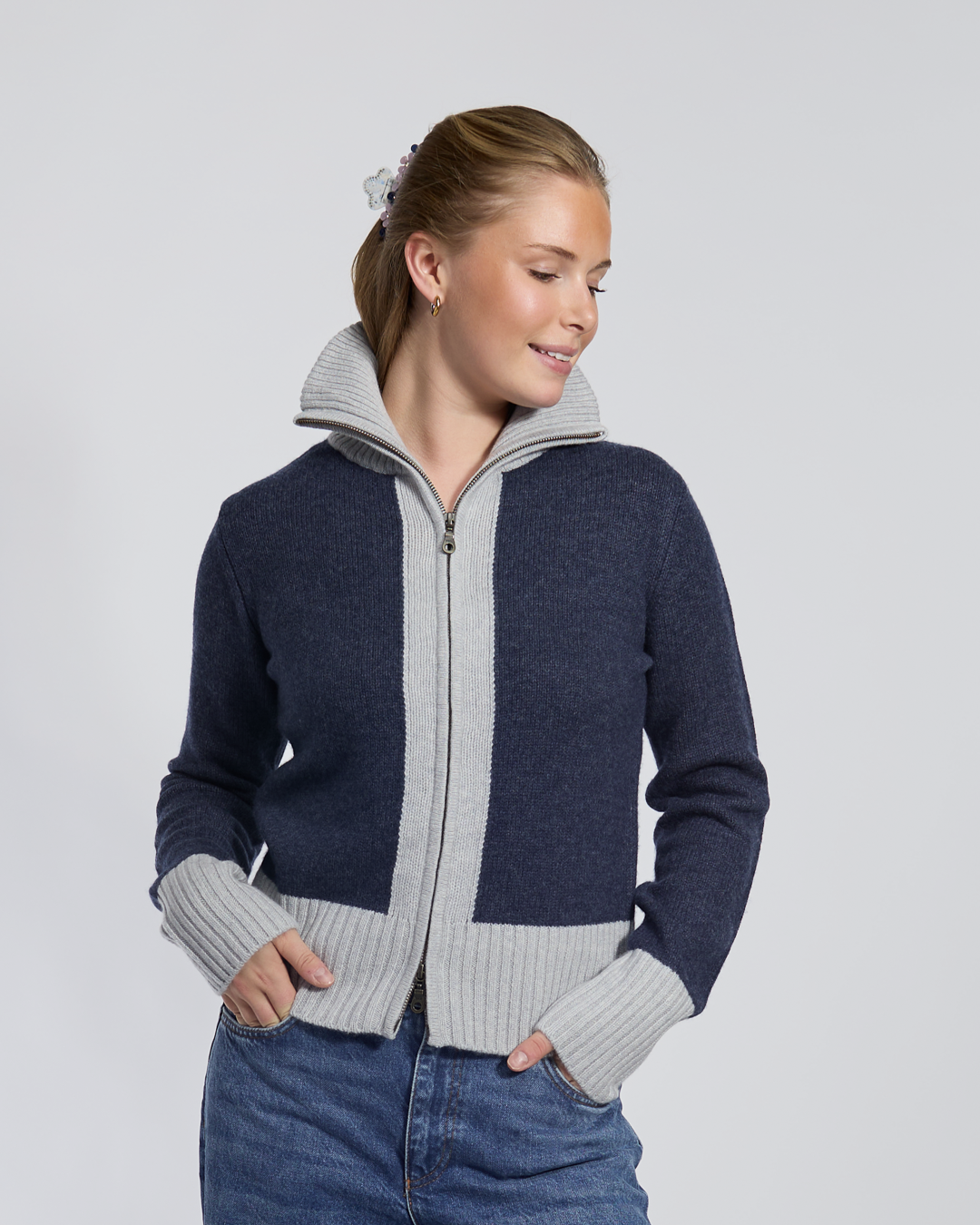 Contrast cardigan Navy / lyseblå