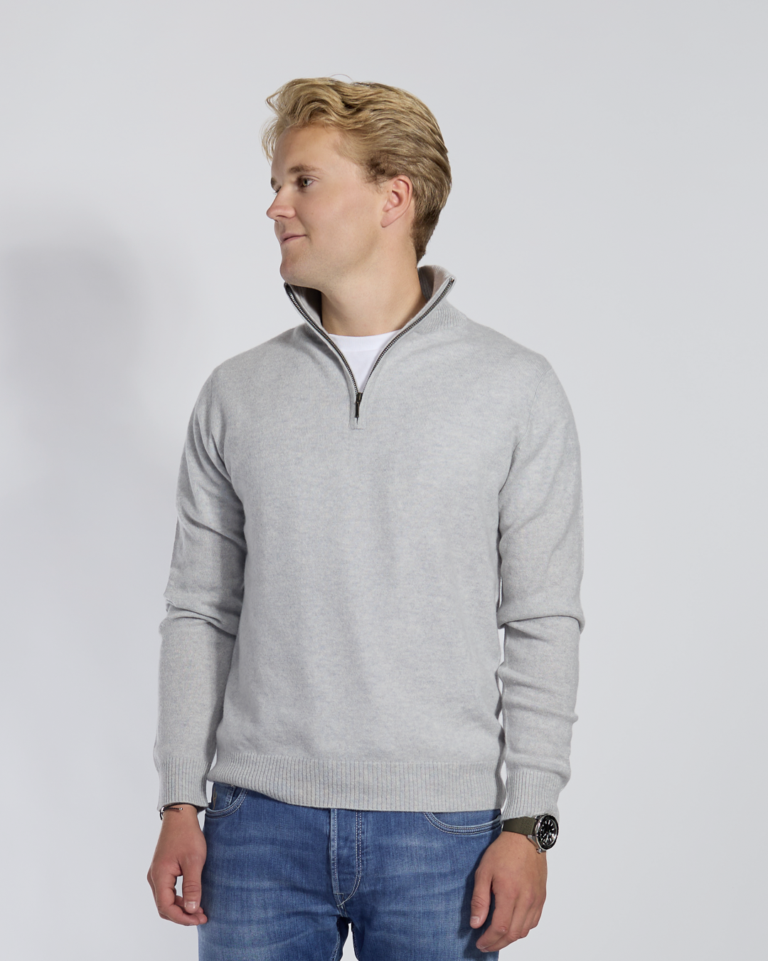 Christian half zip men's cashmere - light blue/sand colours