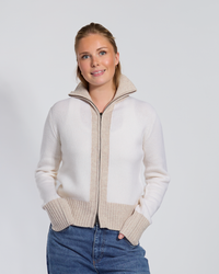 Contrast cardigan offwhite / sand