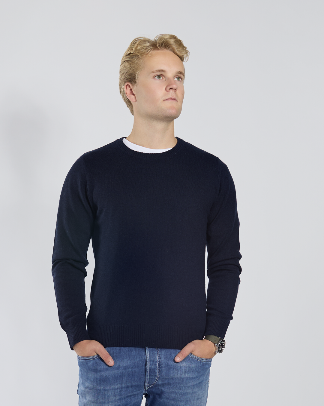 William round neck herre Kashmir - Navy/sand