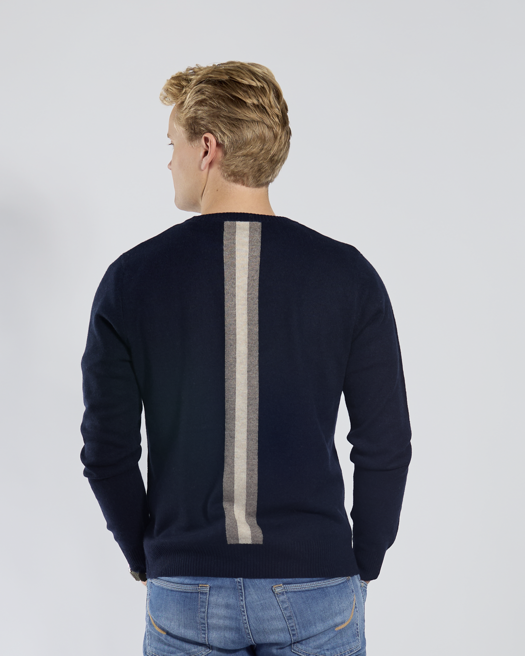 William round neck herre Kashmir - Navy/sand