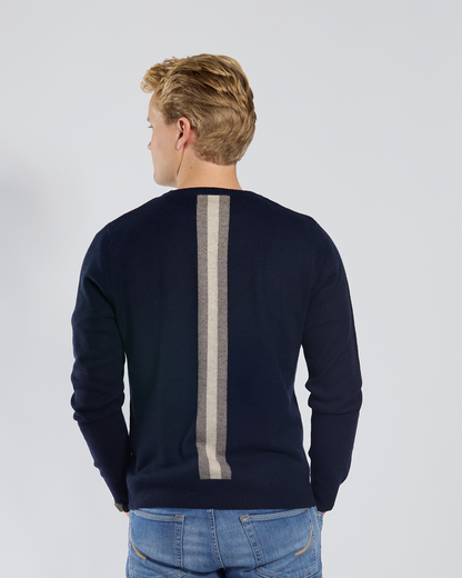 William round neck herre Kashmir - Navy/sand