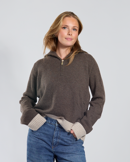 Poppy oversized zip dark sand/light sand
