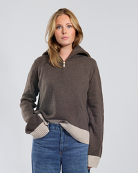 Poppy oversized zip dark sand/light sand