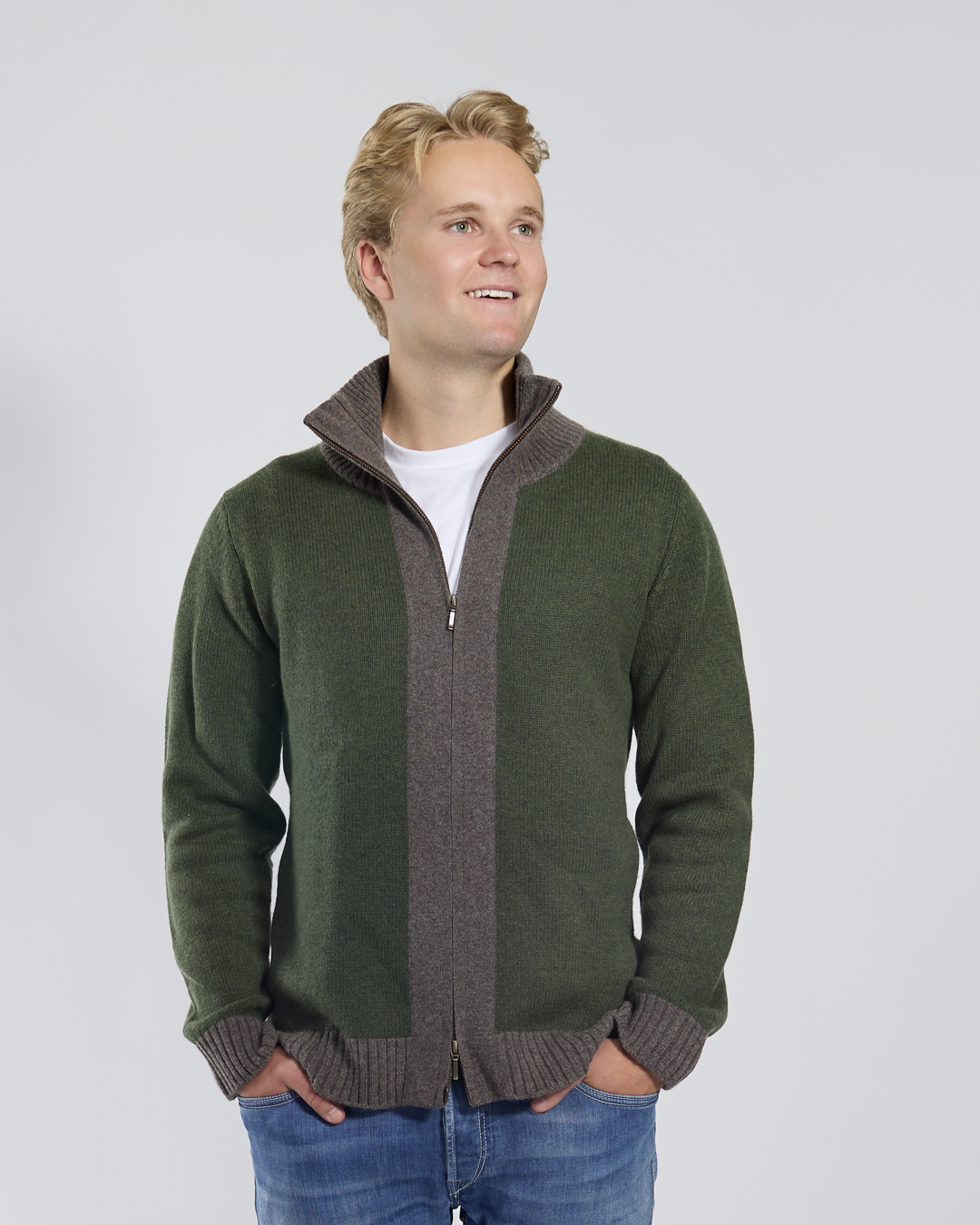 August Cardigan - Olive/sand