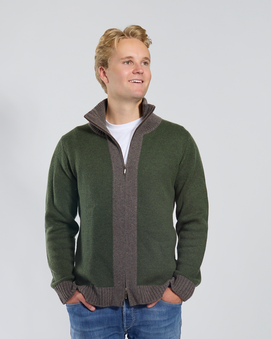 August Cardigan - Olive/sand