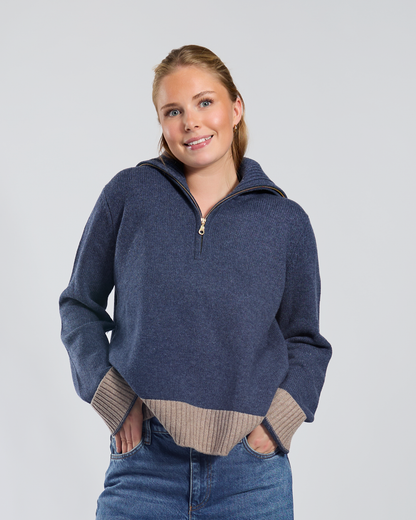 Poppy oversized zip navy/sand