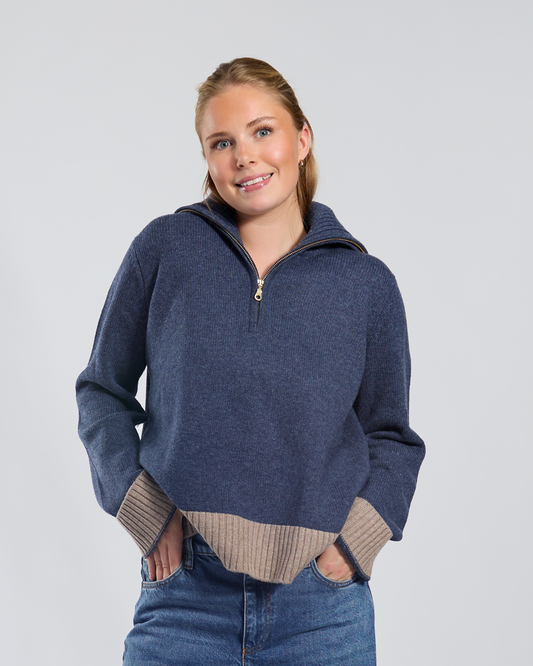 Poppy oversized zip navy/sand