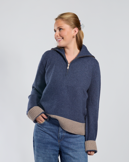 Poppy oversized zip navy/sand