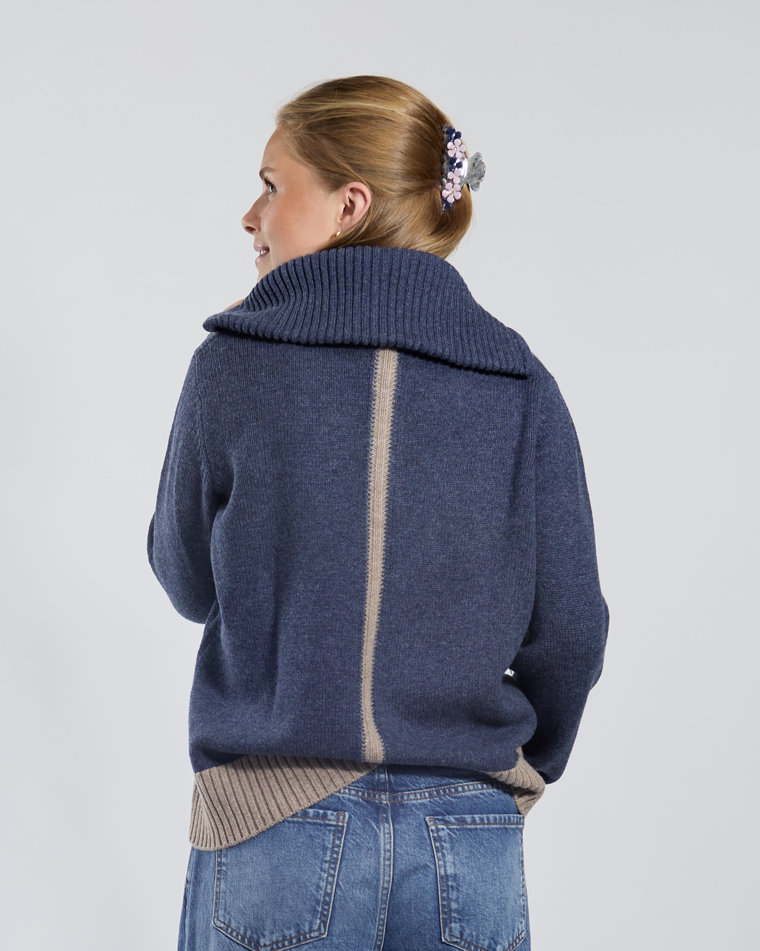 Poppy oversized zip navy/sand