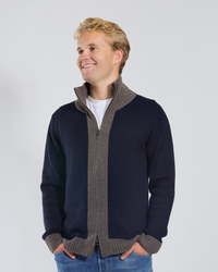 August Cardigan - Navy / sand colours