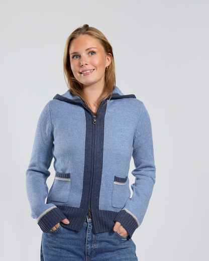 Celeste hood cardigan mellomblå/navy/sand