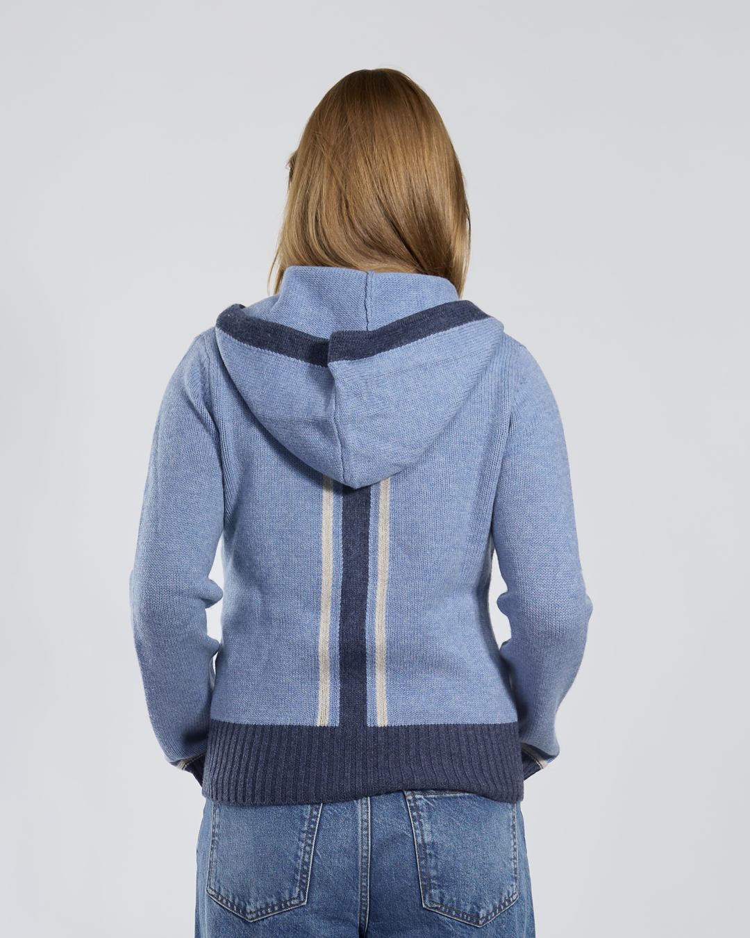 Celeste hood cardigan mellomblå/navy/sand