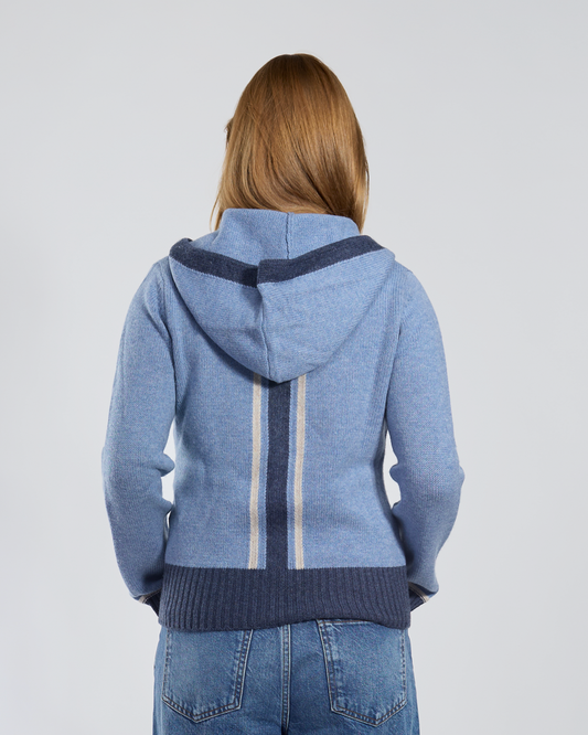 Celeste hood cardigan medium blue/navy/sand