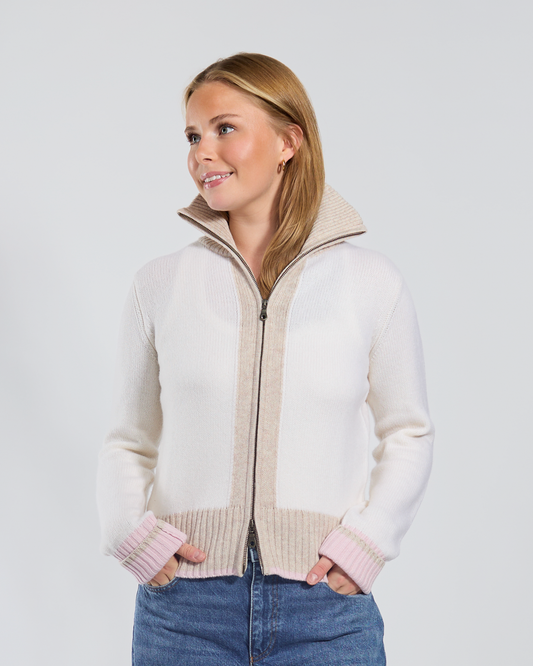 Contrast cardigan offwhite / sandfarger