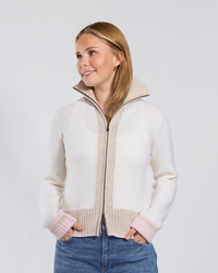 Contrast cardigan Offwhite/sand/lyserosa