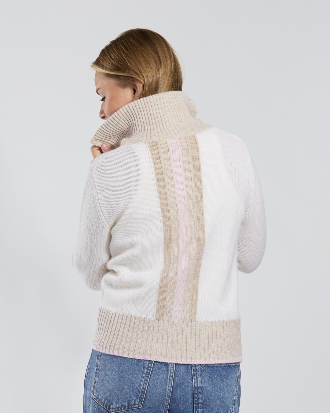 Contrast cardigan Offwhite/sand/lyserosa