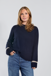 Gilli round neck cashmere - Navy/sand