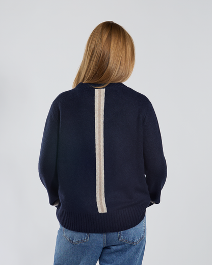 Gilli round neck kashmir - Navy/sand
