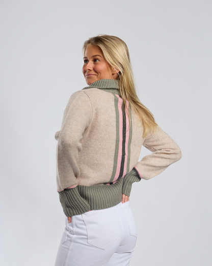 Contrast cardigan Sand/light olive/pink/olive