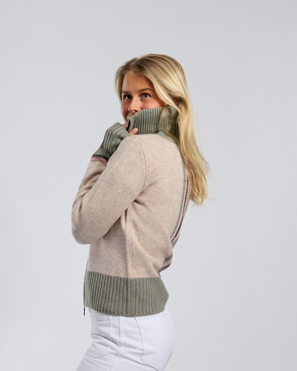 Contrast cardigan Sand/light olive/pink/olive