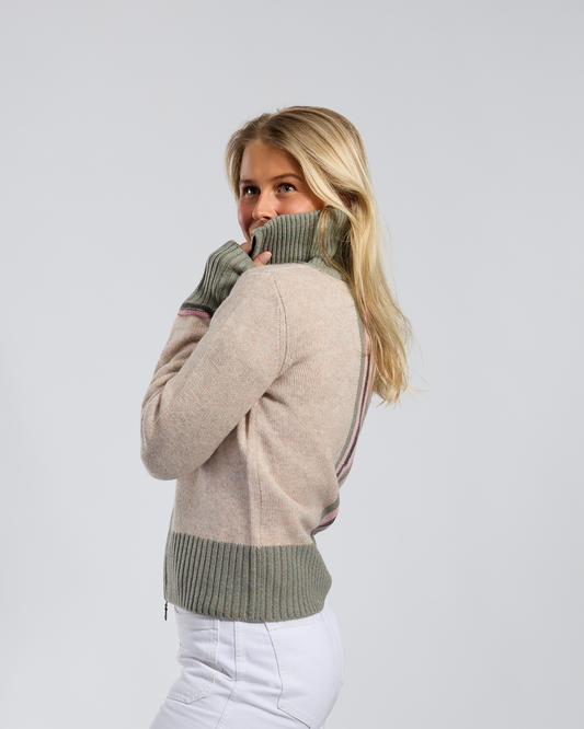 Contrast cardigan Sand/lysoliven/rosa/oliven