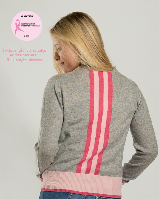 Nicky round neck kashmir - Grå/rosa/lyserosa