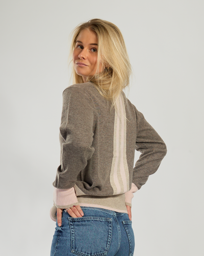 Nicky round neck kashmir - Mørksand/sand/lyserosa