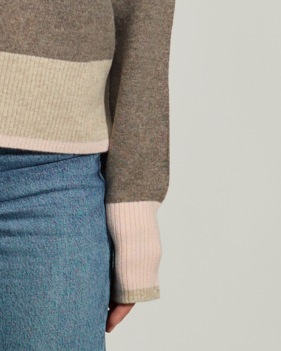Nicky round neck kashmir - Mørksand/sand/lyserosa