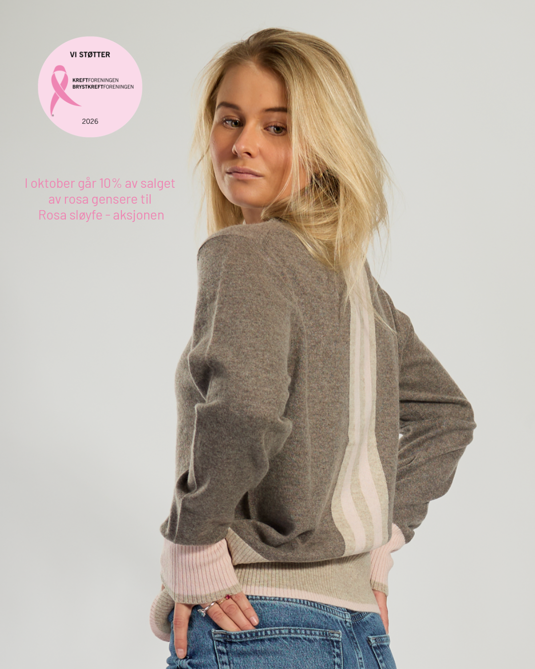 Round neck cashmere - Dark sand/sand/pink