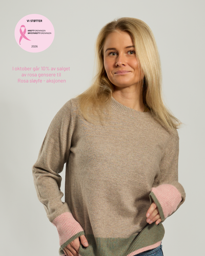 Round neck cashmere - Sand/olive/ light pink