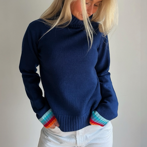 Roll neck jumper - Navy / rainbow