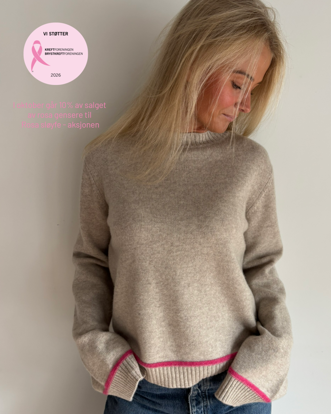 Round neck kashmir - Sand/knallrosa