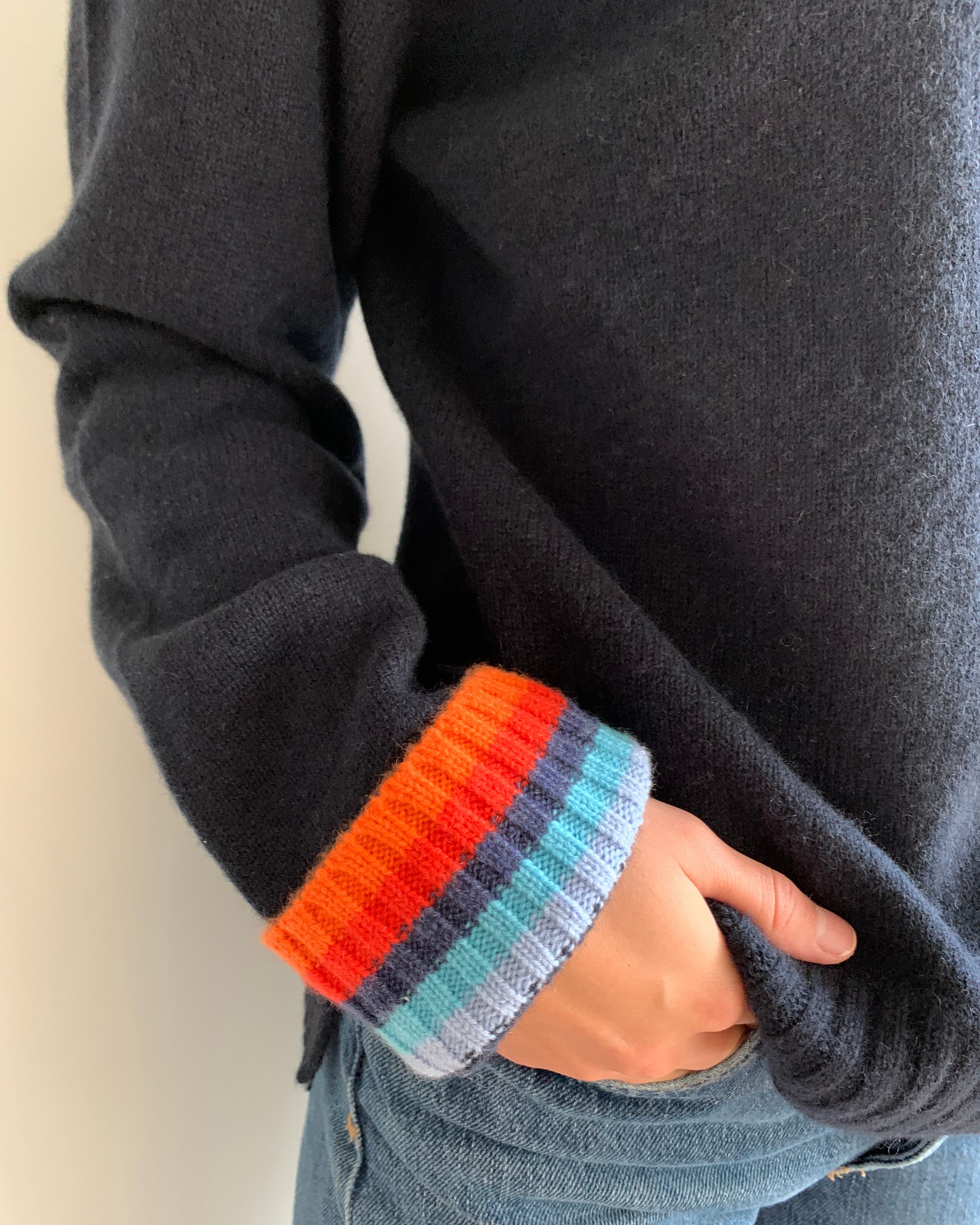PRE ORDER - Roll neck jumper - Navy/rainbow