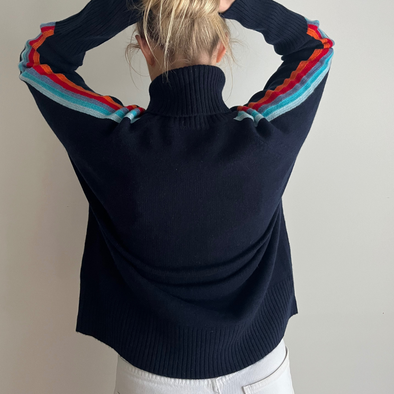 New Rollneck jumper - Navy / Rainbow