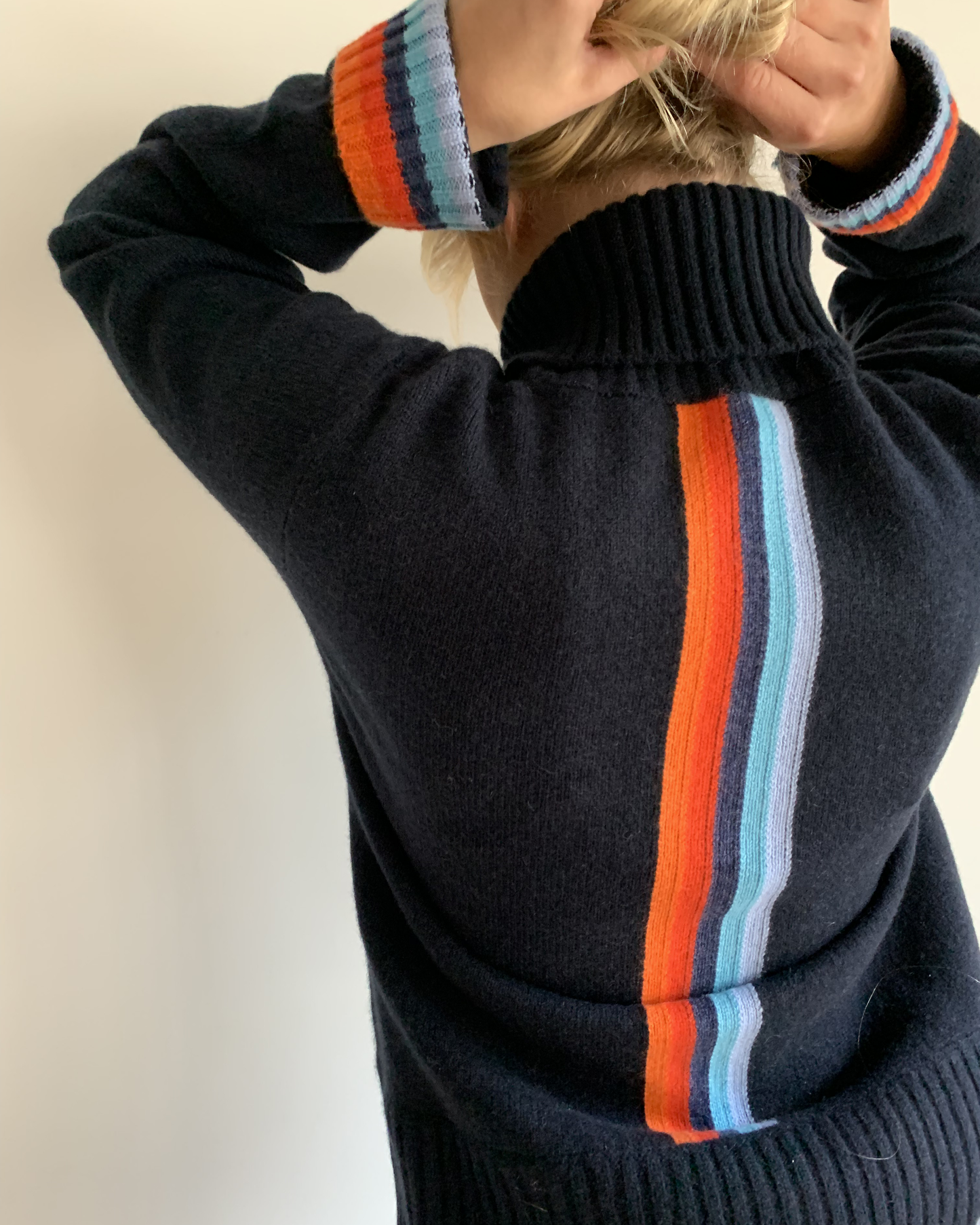 PRE ORDER - Roll neck jumper - Navy/rainbow