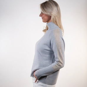 New Rollneck jumper - Lyseblå/sand