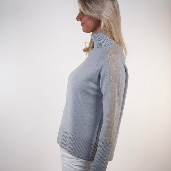 New Rollneck jumper - Lyseblå/sand