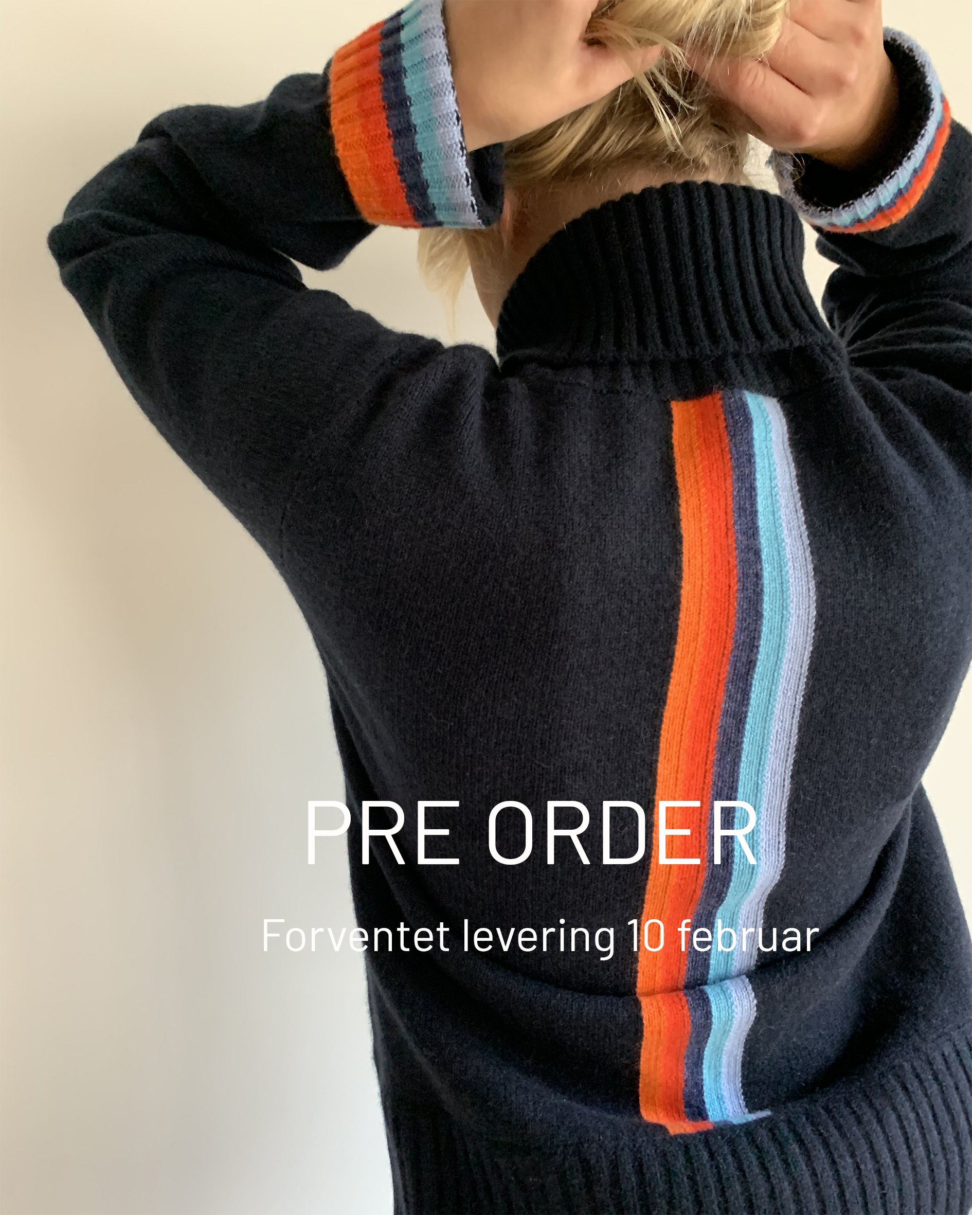 PRE ORDER - Roll neck jumper - Navy/rainbow