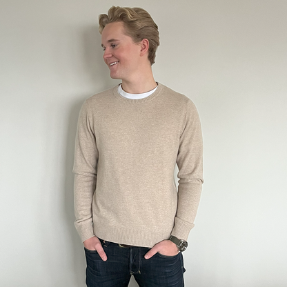William round neck herre Kashmir - Sand / offwhite