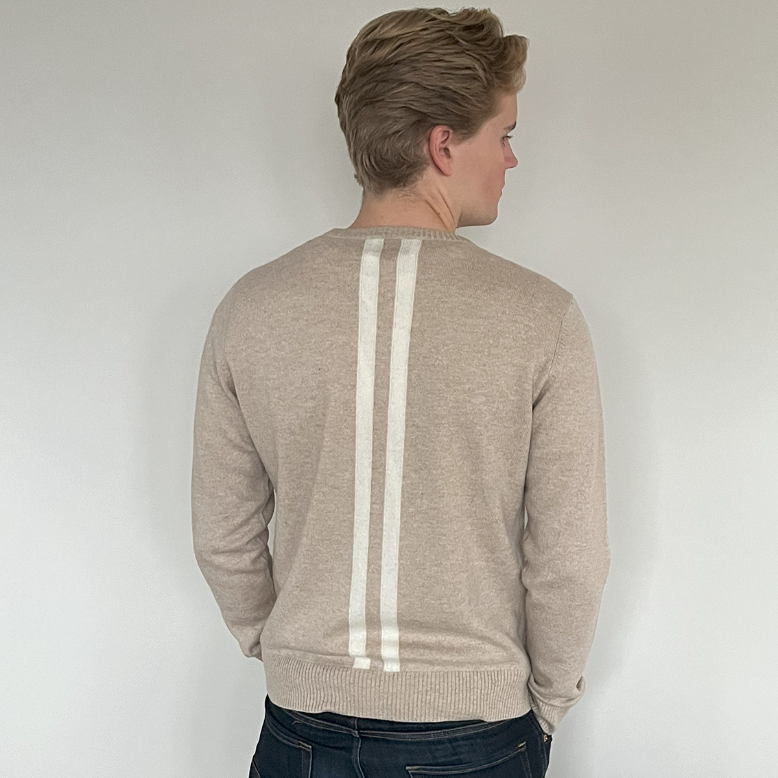 William round neck herre Kashmir - Sand / offwhite