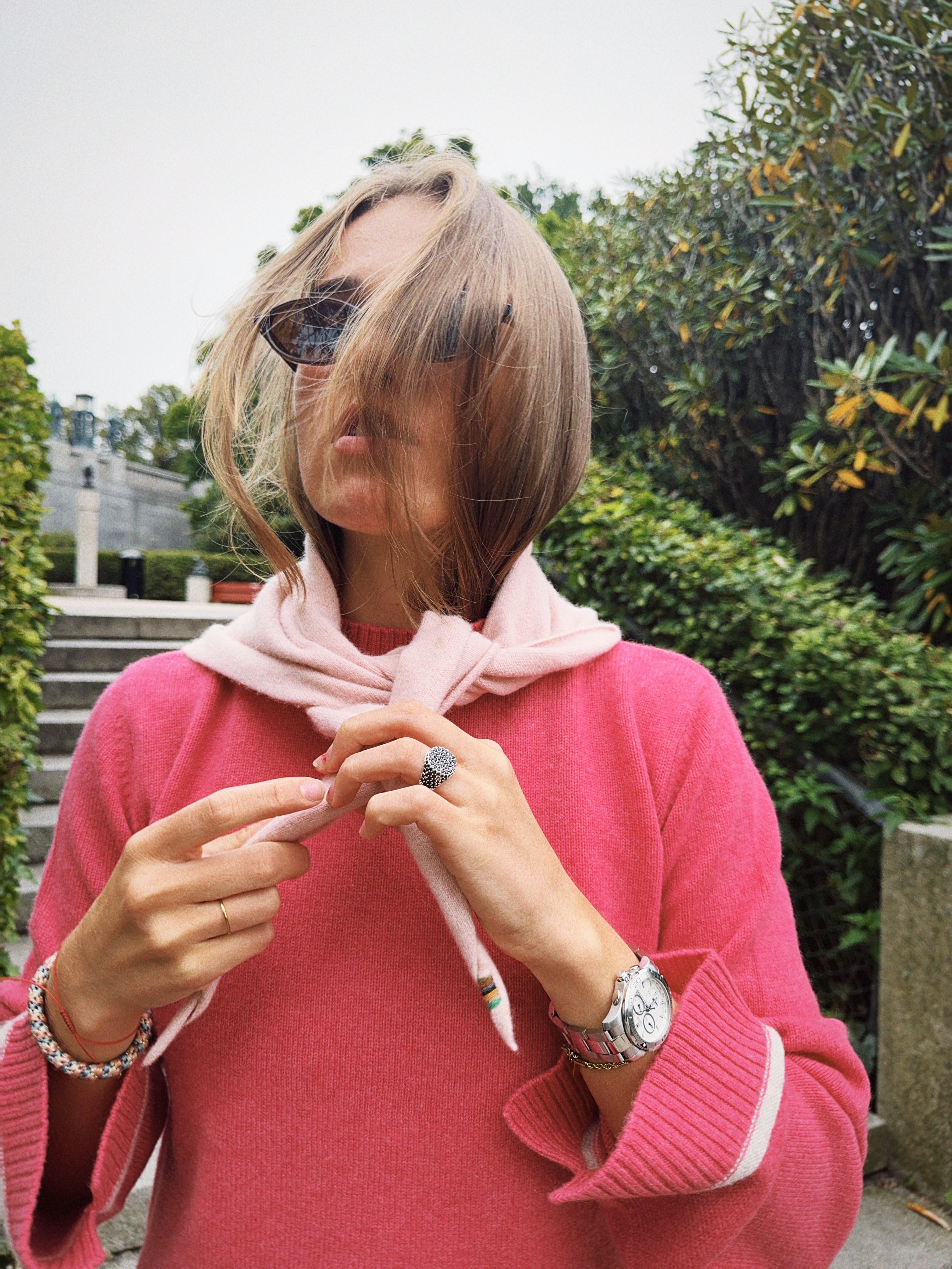 Round neck cashmere - Pink/sand