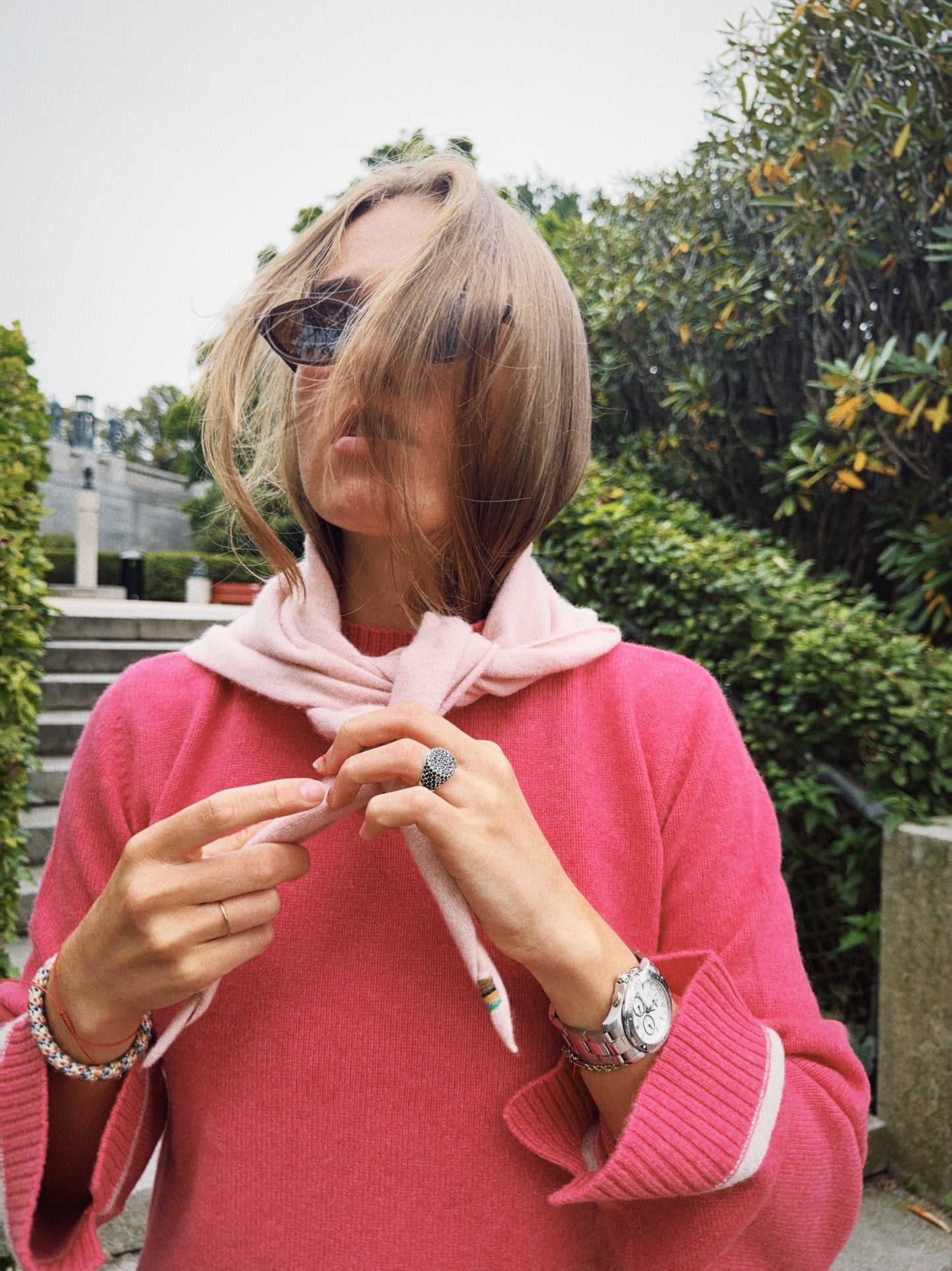 Round neck cashmere - Pink/sand