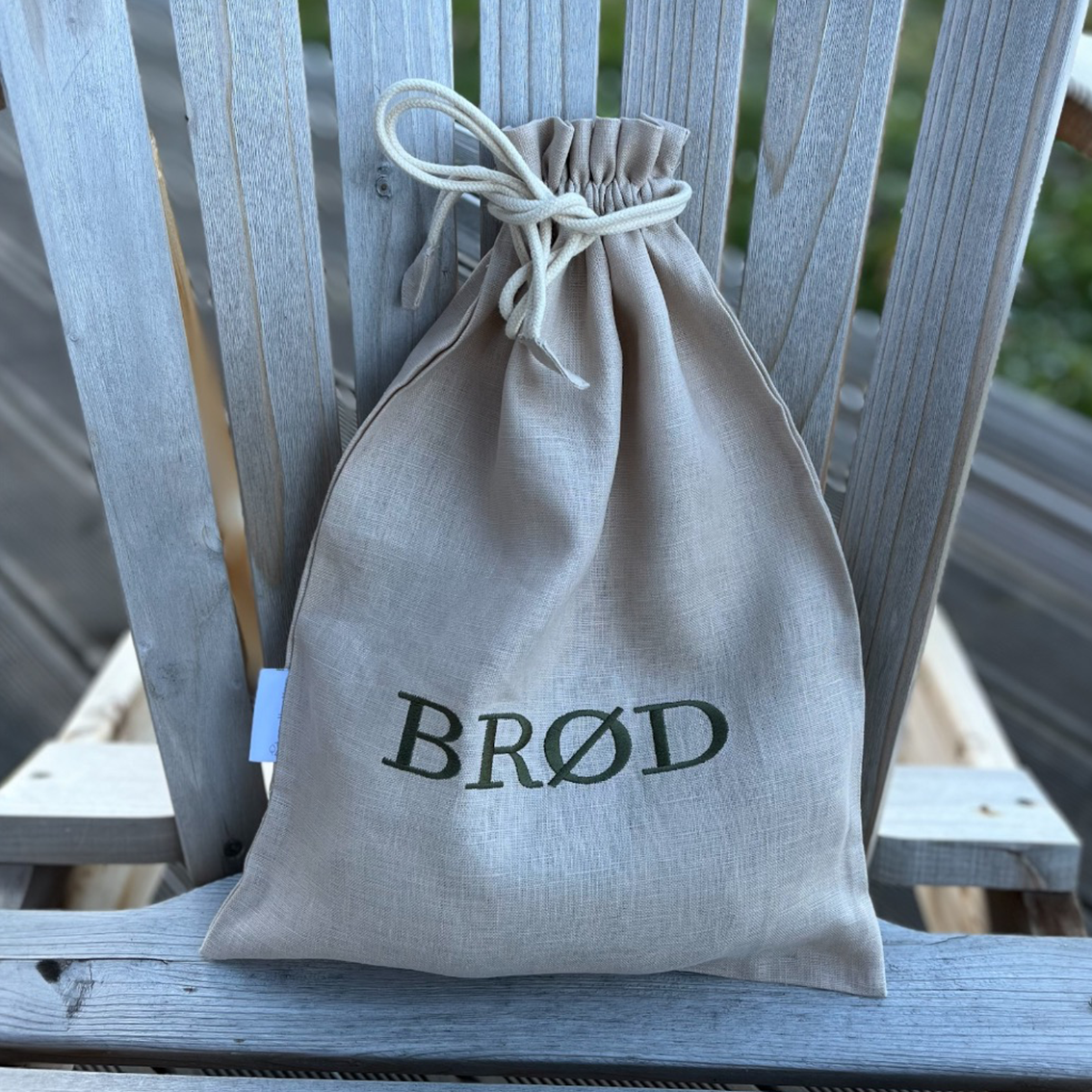 Brødpose - Sand med grønt broderi