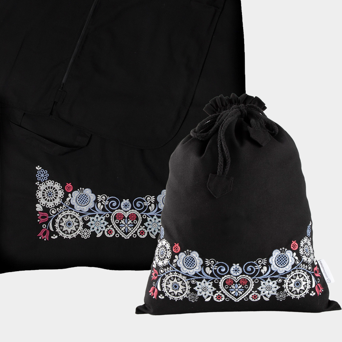 Bunadssett 2 poser i svart- sand/ pastell