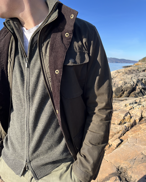 Thomas cardigan herre - Oliven / Sand